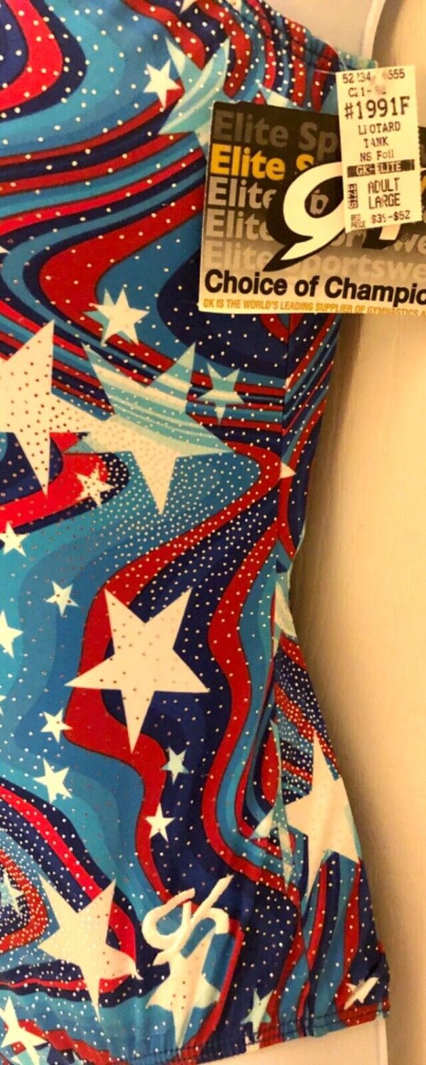 GK LEOTARD ADULT LARGE PATRIOTIC FOIL STAR PRINT RACERBACK GYMNASTICS DANCE AL u - Image 6