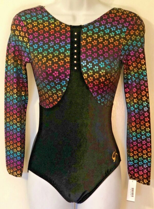 GK ELITE LADIES LONG SLEEVE FOIL FLORAL PRINT VELVET GYM LEO AXS