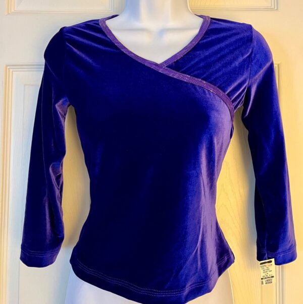 GK PURPLE VELVET LADIES MEDIUM 3/4 SLV FOIL TRIM SKATE DANCE CASUAL CROP TOP M