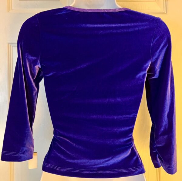 GK PURPLE VELVET LADIES MEDIUM 3/4 SLV FOIL TRIM SKATE DANCE CASUAL CROP TOP M - Image 5