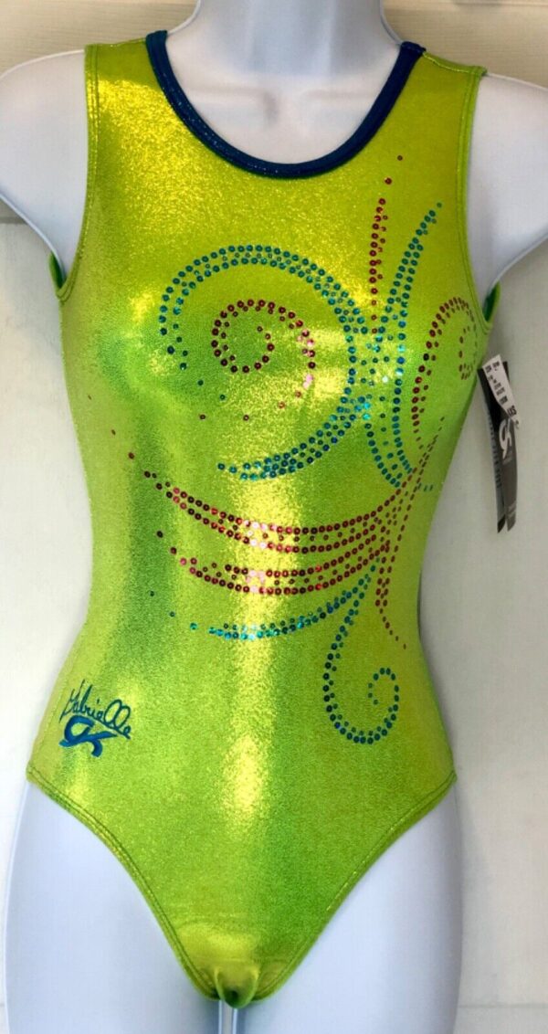 GABRIELLE DOUGLAS ADULT X-SMALL LIME FOIL SEQUINZ GYMNAST TANK LEOTARD AXS