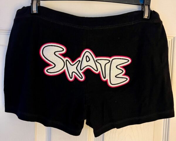 GK GLITZY "SKATE" GRAPHIC LADIES SMALL BLACK COTTON DRAWSTRING SHORTS SZ S NWT!