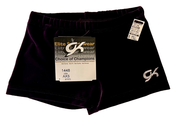 GK WORKOUT SHORTS ADULT X-SMALL MICRO MINI EGGPLANT VELVET CHEER DANCE GYMNAS XS