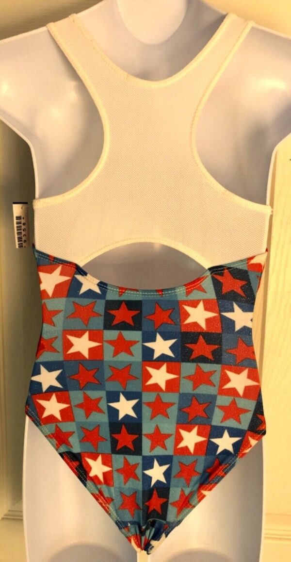 GK GIRLS MEDIUM PATRIOTIC STAR PRINT FOIL RACERBACK GYMNASTICS TANK LEOTARD CM - Image 7