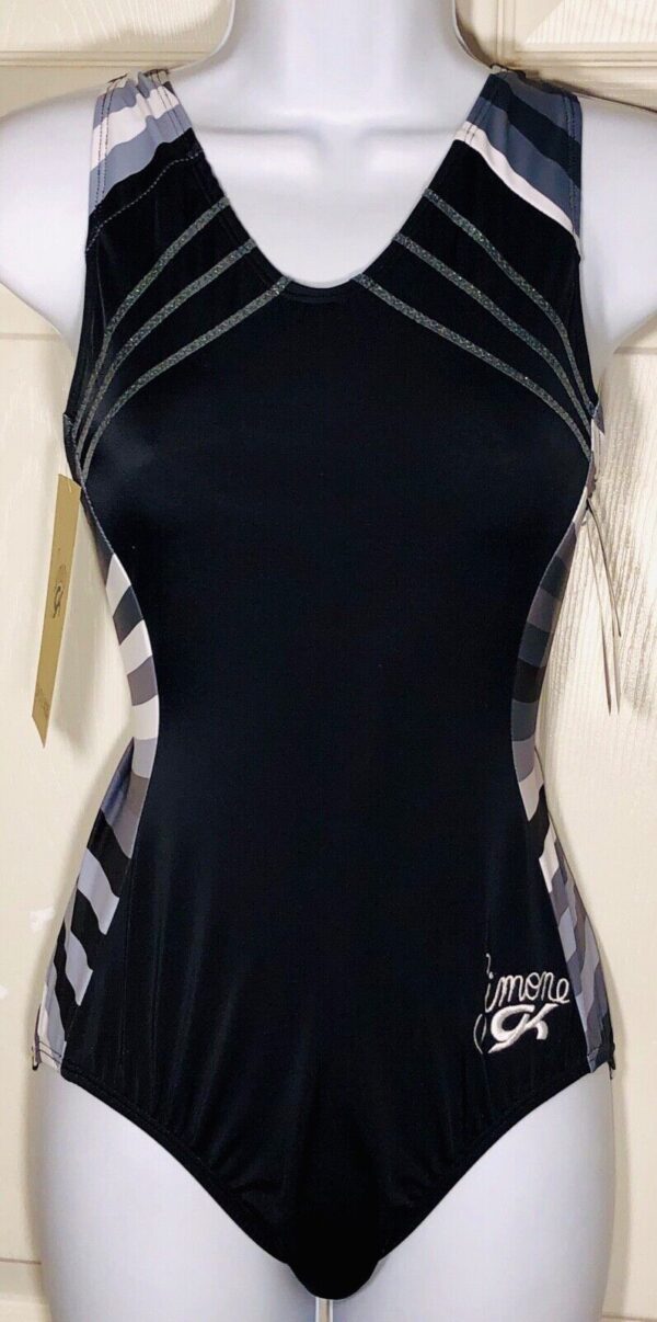 SIMONE BILES GK DIGITAL SHADES ADULT LARGE BLACK GRAY GYMNASTICS TANK LEOTARD AL