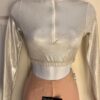 GK ICE SKATE WHITE SPARKLE FOIL LADIES SMALL LgSLV TURTLENCK ZIP CROP TOP  Sz AS
