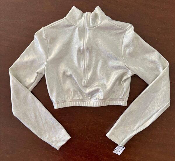 GK ICE SKATE WHITE SPARKLE FOIL LADIES SMALL LgSLV TURTLENCK ZIP CROP TOP  Sz AS - Image 6