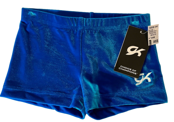 GK CHEER ADULT X-SMALL MICRO MINI WORK SHORTS TURQUOISE VELVET GYMNASTS DANCE XS