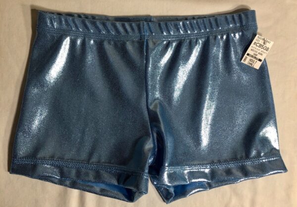 GK COLUMBIA BLUE MYSTIQUE ADULT SMALL LOW RISE NYLON/SPANDEX CHEER SHORTS Sz AS