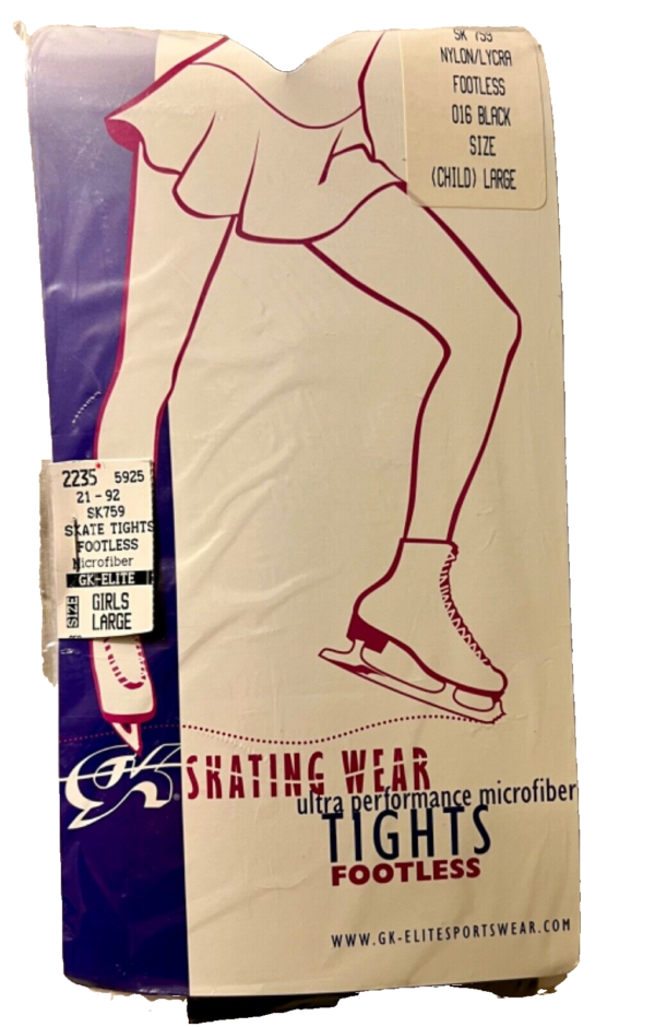 GK Elite SKATE TIGHTS GIRLS LARGE FOOTLESS MICROFIBER BLACK L (12-14) NWT!