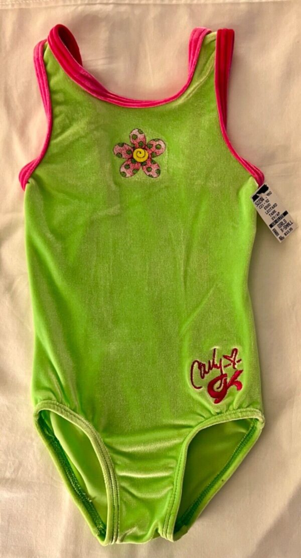 GK GREEN CHILD X-SMALL FOIL CATERPILLAR ACCENT GYMNASTICS DANCE TANK LEOTARD XS - Image 11