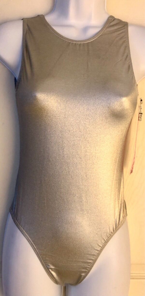 GK CLASSIC ADULT SMALL SLVLS SILVER METALLIC GYMNASTICS DANCE TANK LEOTARD Sz AS