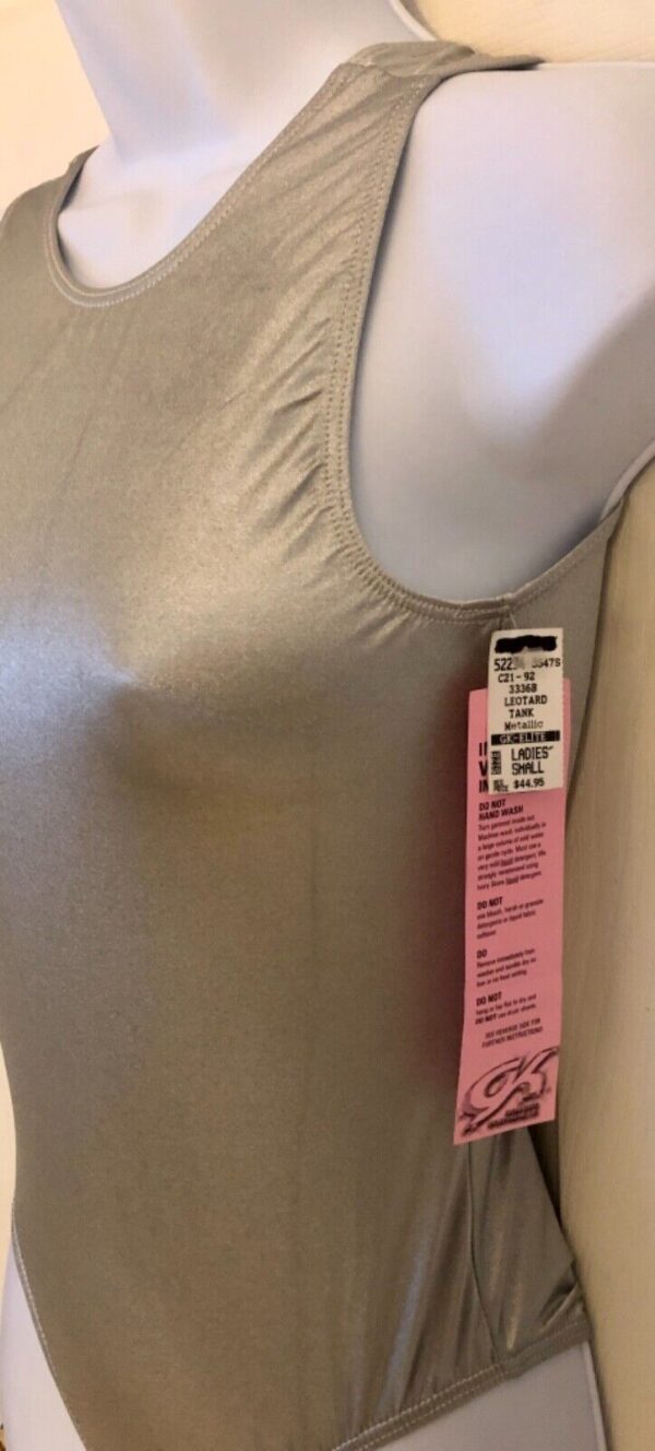 GK CLASSIC ADULT SMALL SLVLS SILVER METALLIC GYMNASTICS DANCE TANK LEOTARD Sz AS - Image 3