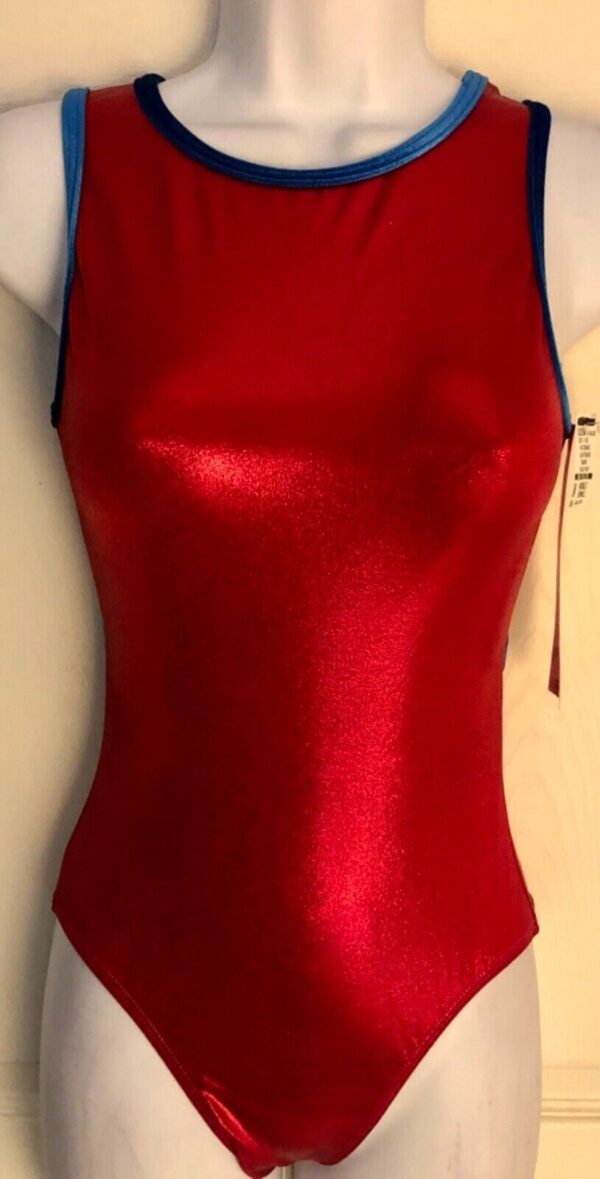 GK RED MYSTIQUE ADULT SMALL SAPPHIRE VELVET GYMNASTICS TANK DANCE LEOTARD Sz AS