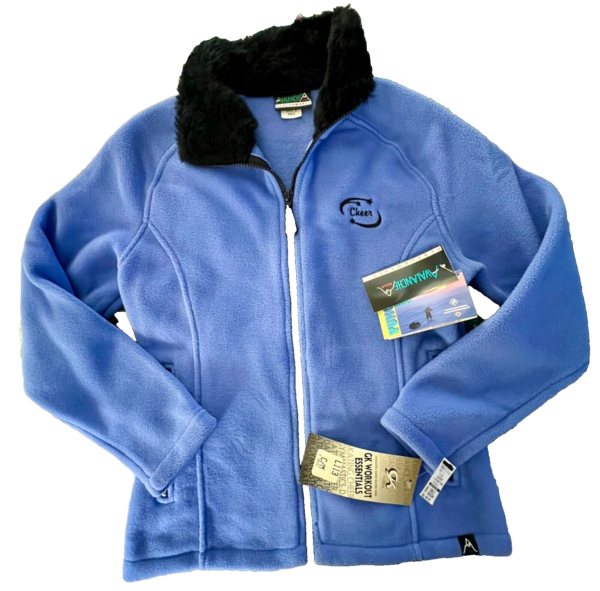 AVALANCHE "CHEER"  GIRLS MEDIUM OCEAN BLUE FLEECE BLACK FAUX FUR COLLAR JACKET M