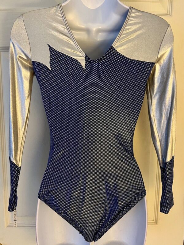 GK LgSLV LADIES SMALL SILVER METALLIC BLUE SPOTLIGHT GYMNAST DANCE LEOTARD Sz AS - Image 6