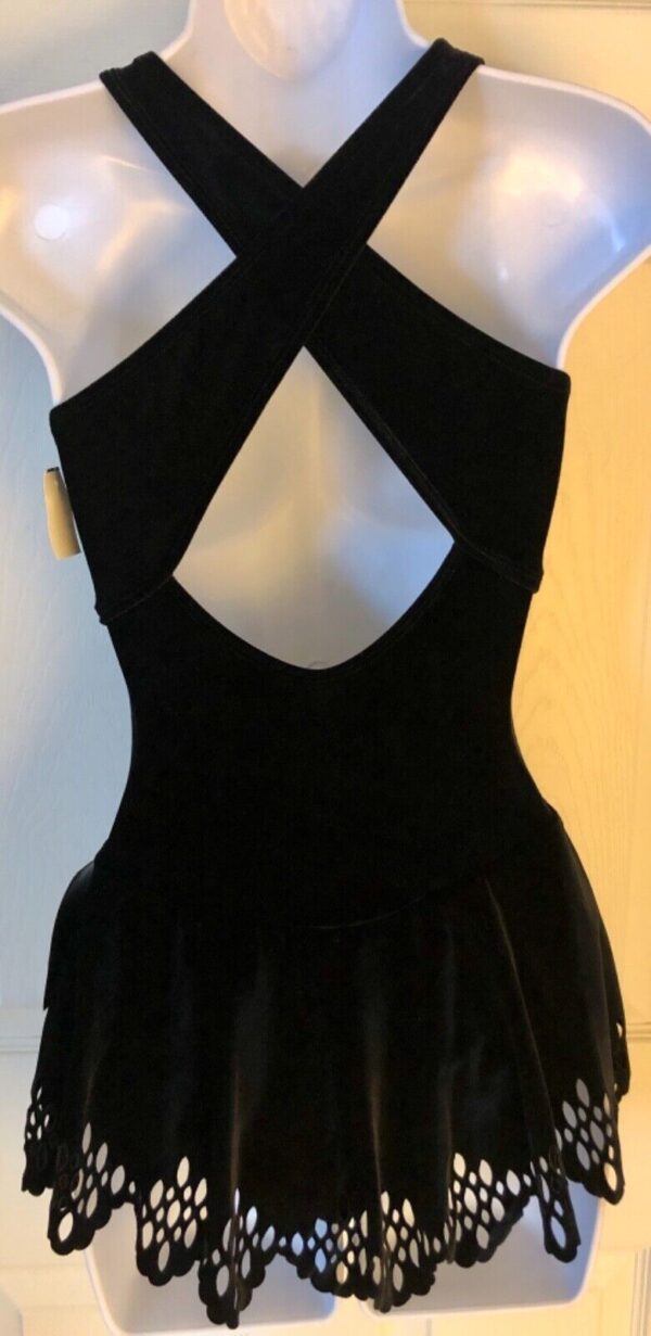 GK ICE FIGURE SKATE LADIES X-SMALL BLACK VELVET X-STRAP LACE CUT DRESS AXS NWT - Image 9