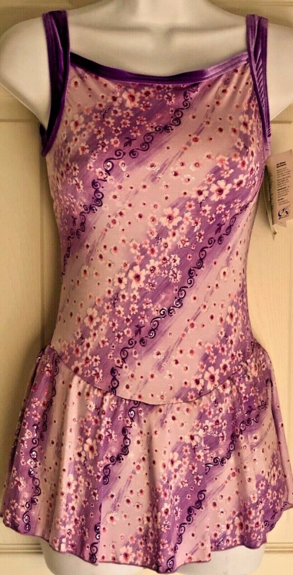 GK FIGURE SKATE ADULT MEDIUM CAMISOLE FLORAL PRINT FOIL VELVET DRESS Sz AM NWT!