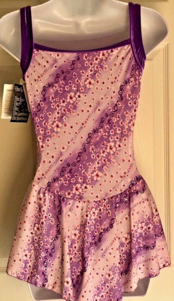 GK FIGURE SKATE ADULT MEDIUM CAMISOLE FLORAL PRINT FOIL VELVET DRESS Sz AM NWT! - Image 2