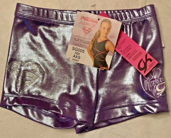 NASTIA LIUKIN SUPERGIRL ADULT X-SMALL MICRO MINI PURPLE CHEER DANCE SHORTS SZ XS