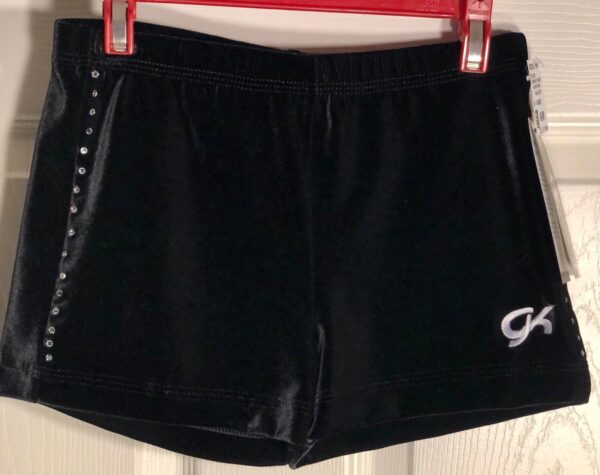 GK CHEER MICRO MINI WORKOUT SHORTS ADULT MEDIUM BLACK VELVET SWAR CRYSTALS AM - Image 4