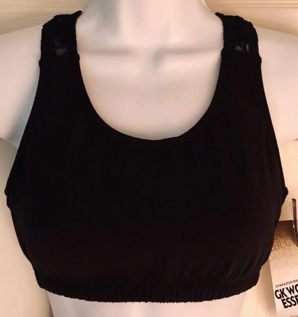 GK ELITE SPORTS BRA ADULT X-LARGE BLACK COTTON/SPANDEX LACE RACERBACK AXL NWT!