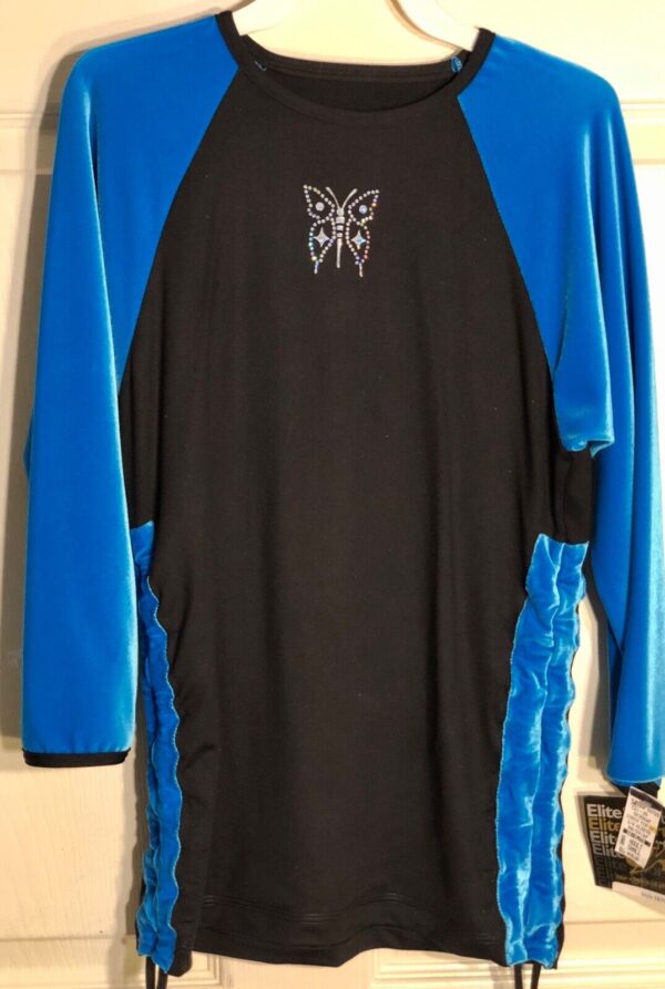 GK ELITE LADIES SMALL 3/4SLV 2PC ICE FIGURE SKATE SET BLUE VELVET BLACK N/S AS - Image 7