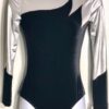 GK LgSLV LADIES SMALL SILVER METAL BLACK VELVET GYMNASTIC DANCE LEOTARD AS NWT!
