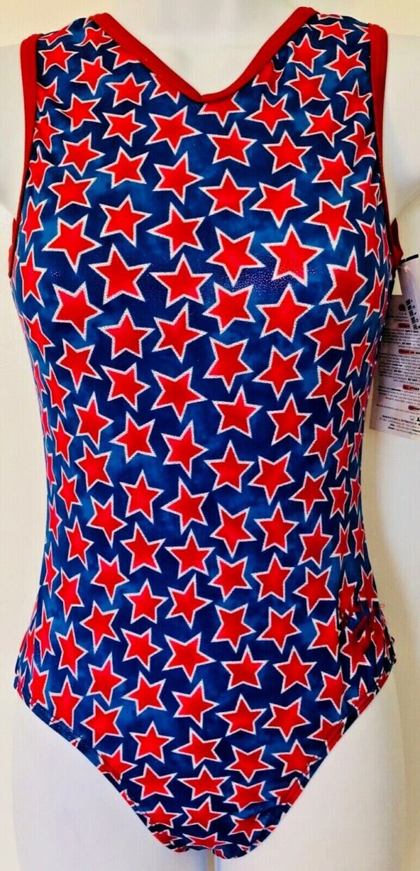 CARLY PATTERSON ADULT MEDIUM STAR PRINT FOIL GYMNASTIC DANCE GK TANK LEOTARD AS