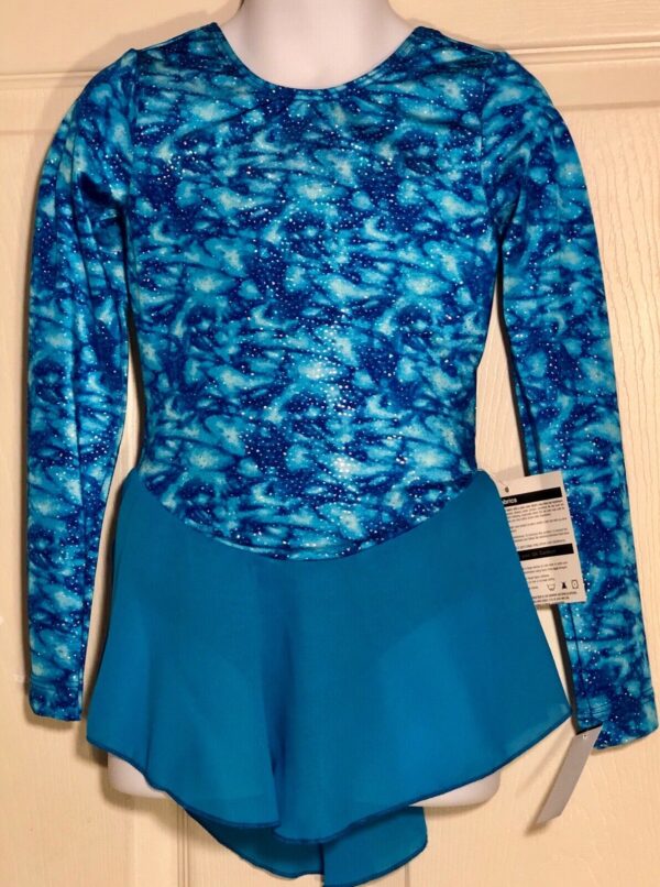 CHILDS POLY/SPANDEX BLUE HOLOGRAM PRINT LONG SLEEVE FIGURE SKATE