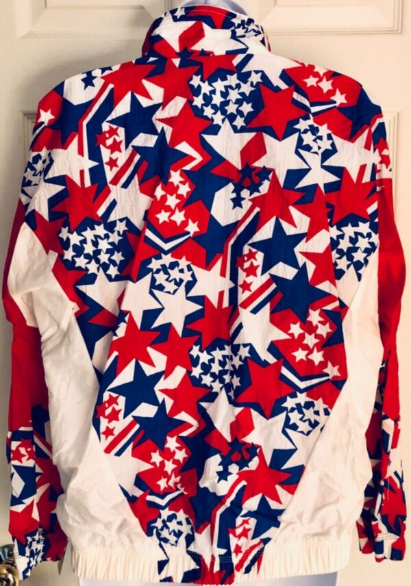 GK ADULT SMALL WARM UP JACKET PATRIOTIC STARS GYMNASTICS CRINKLE NYLON AS NWT!s - Image 5