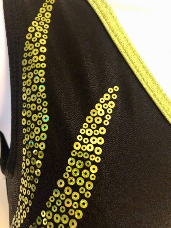 GK LEMON LIME SKY LADIES X-SMALL BLACK FOIL SEQUINS GYMNASTIC TANK LEOTARD AXS - Image 2