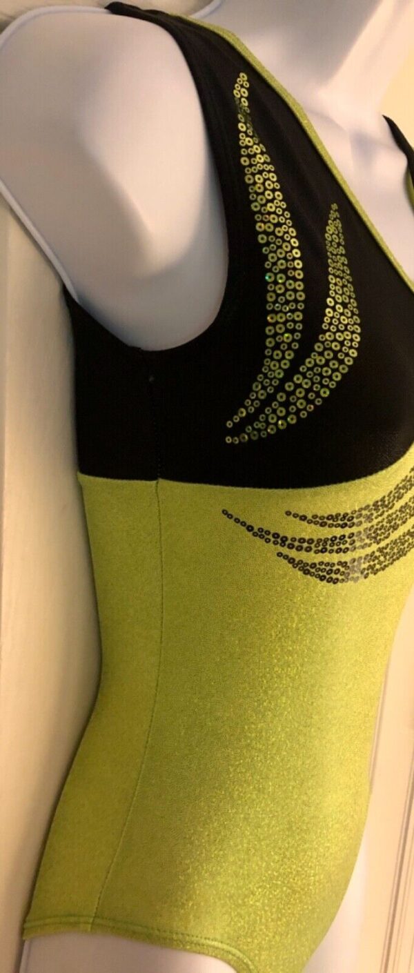 GK LEMON LIME SKY LADIES X-SMALL BLACK FOIL SEQUINS GYMNASTIC TANK LEOTARD AXS - Image 4