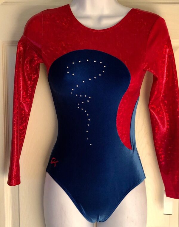 GK Elite LgS RED FOIL NAVY VELVET JA GYMNASTICS DANCE LEOTAR AXS