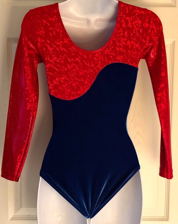 GK Elite LgS RED FOIL NAVY VELVET JA GYMNASTICS DANCE LEOTAR AXS - Image 2