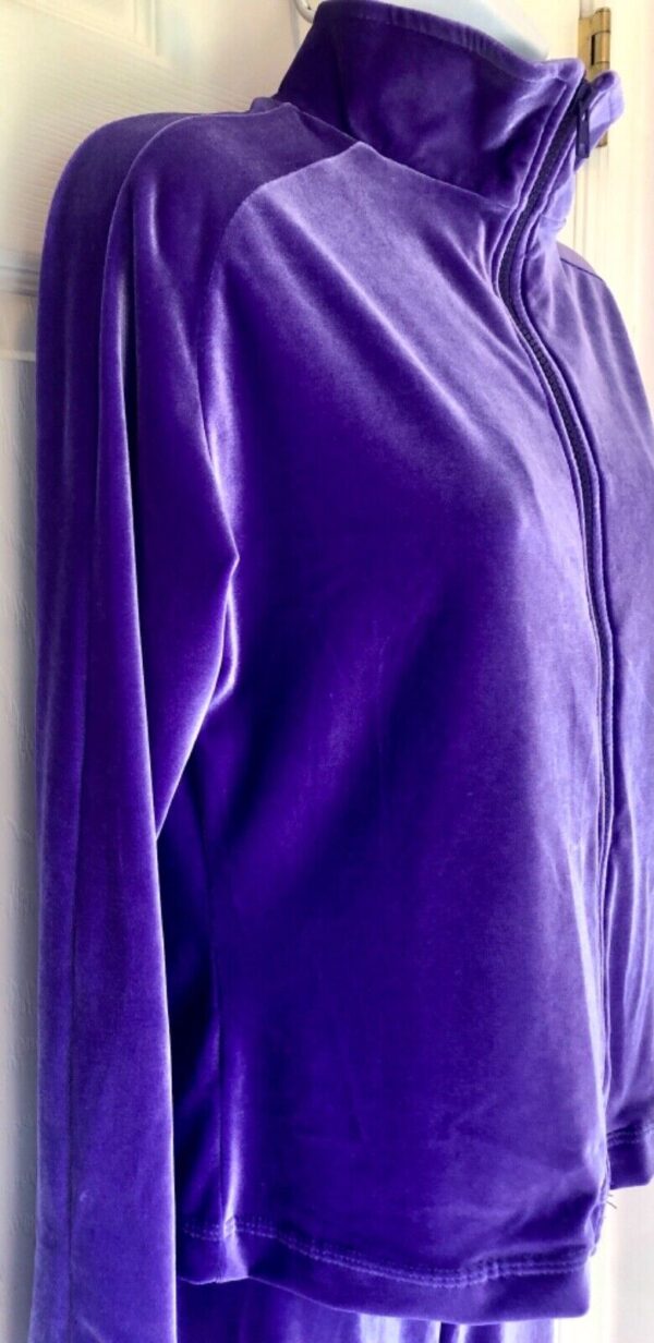 GK WARM UP JACKET ADULT SMALL PURPLE VELVET ZIP FRONT GYM DANCE CHEER Sz AS - Image 3