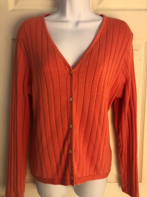 LL BEAN LADIES MEDIUM BUTTON UP LgSLV CORAL KNIT 100% COTTON CARDIGAN Sz M EUC!