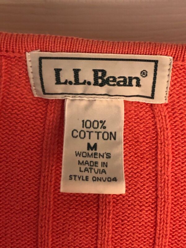 LL BEAN LADIES MEDIUM BUTTON UP LgSLV CORAL KNIT 100% COTTON CARDIGAN Sz M EUC! - Image 5