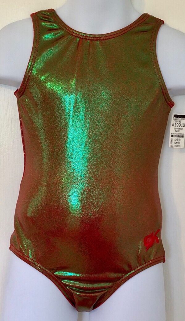 GK FESTIVE CINNAMINT FOIL  GIRLS SMALL GYMNASTICS DANCE TANK LEOTARD CS NWT!