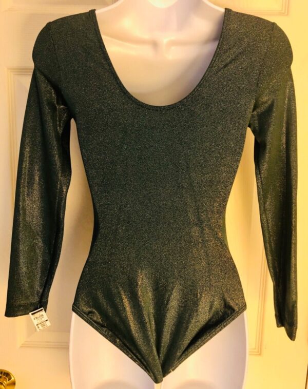 GK LgSLV LADIES SMALL GREEN SPARKLE FOIL GYMNASTICS DANCE LEOTARD Sz AS NWT! - Image 5