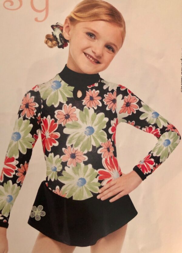 GK WINTER DAISY CHILD SMALL FLORAL FOIL PRINT LgSKV FIGURE SKATE DRESS CS NWT!