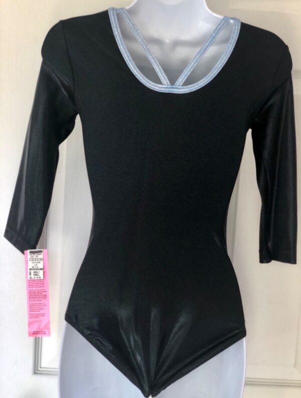 GK BLACK MYSTIQUE ADULT SMALL 3/4 SLV BLUE SPARKLE GYMNASTICS DANCE LEOTARD AS - Image 3