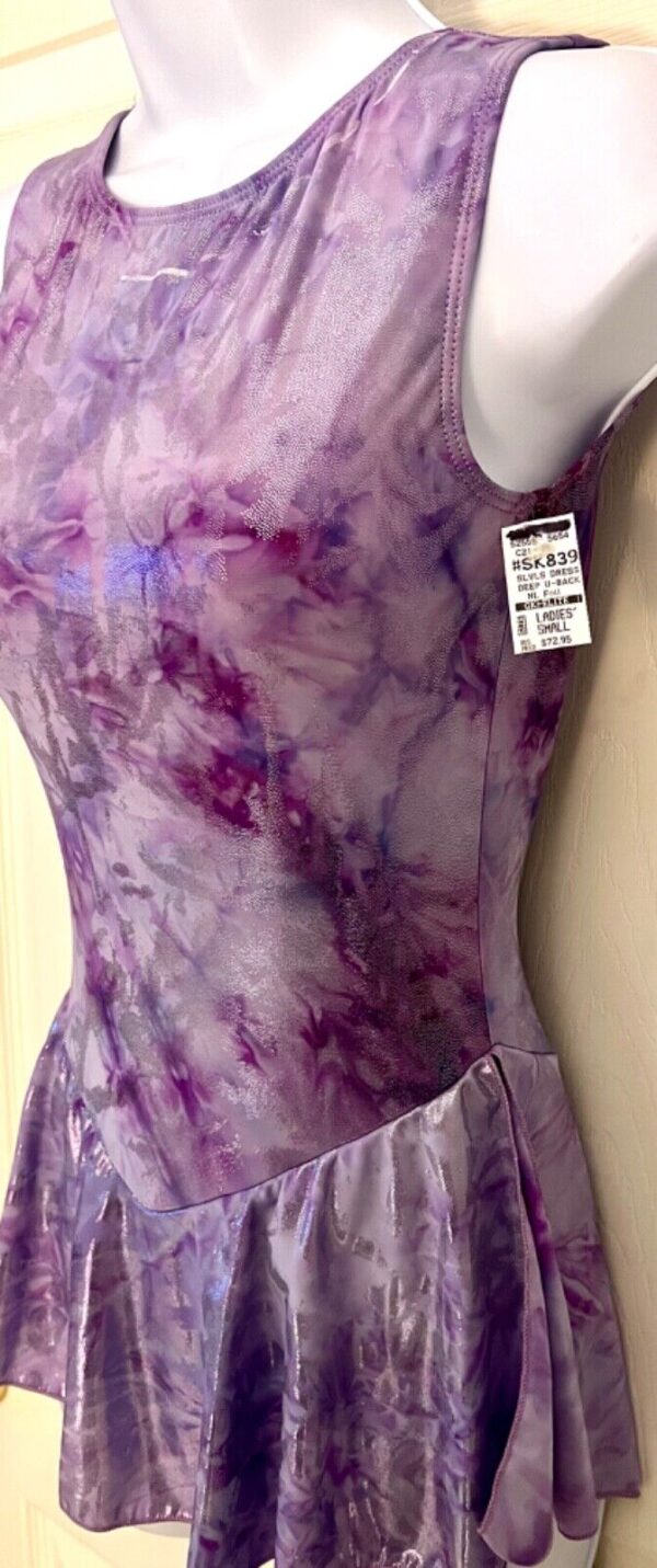 GK ICE SKATE FOIL-FROST TIE-DYE  ADULT SMALL LAVENDER SLVLS SPANDEX DRESS Sz AS - Image 6