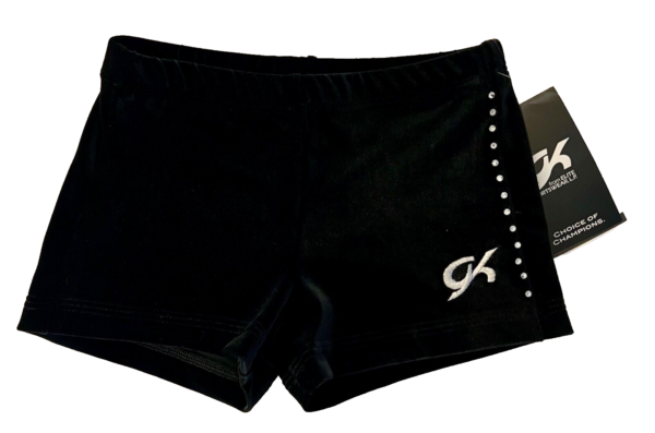 GK BLACK VELVET ADULT X-SMALL MICRO MINI CRYSTALS CHEER DANCE GYMNASTS SHORTS XS