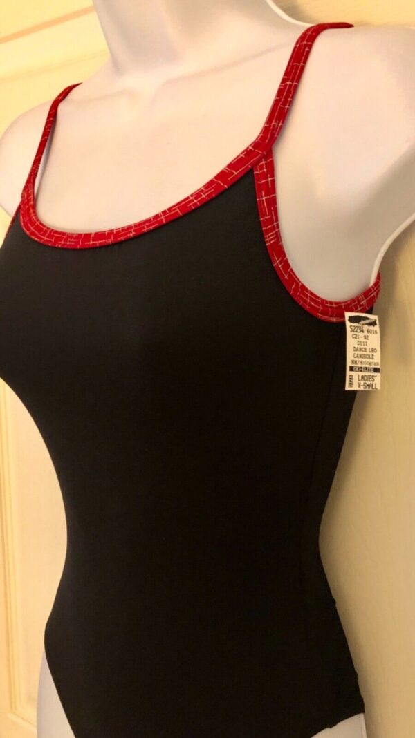 GK DANCE JAZZ ADULT X-SMALL BLACK NYLON RED MATRIX FOIL CAMI GYMNAST LEOTARD AXS - Image 4