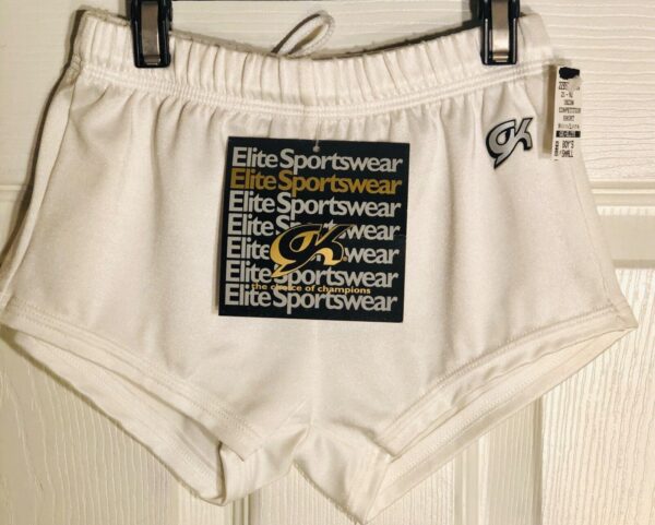 GK BOYS X-SMALL COMPETITION SHORTS WHITE N/S GYMNASTICS RUNNING GYM Sz CXS NWT