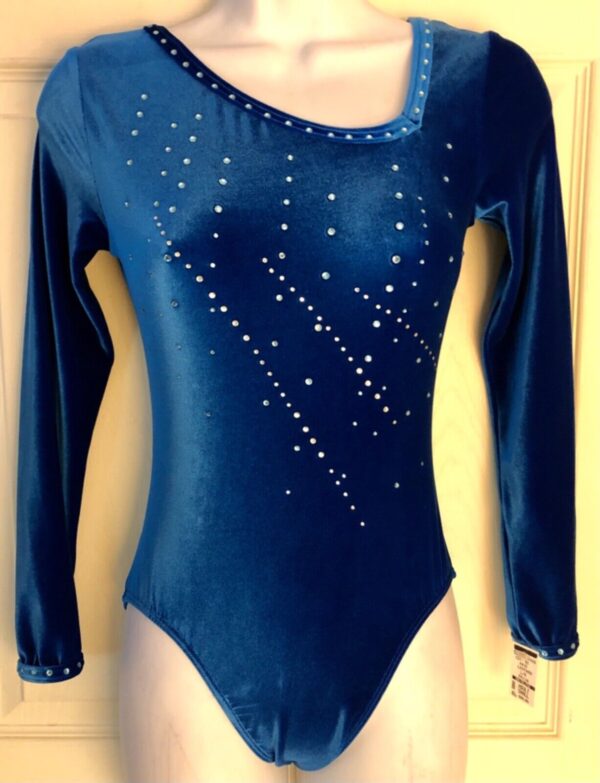 GK OCEAN VELVET ADULT SMALL Lg SLV JA CRYSTAL JA GYMNASTIC DANCE LEOTARD Sz AS