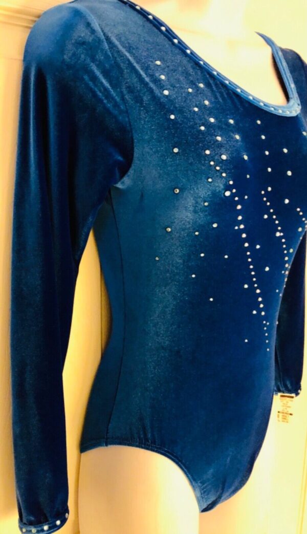 GK OCEAN VELVET ADULT SMALL Lg SLV JA CRYSTAL JA GYMNASTIC DANCE LEOTARD Sz AS - Image 3