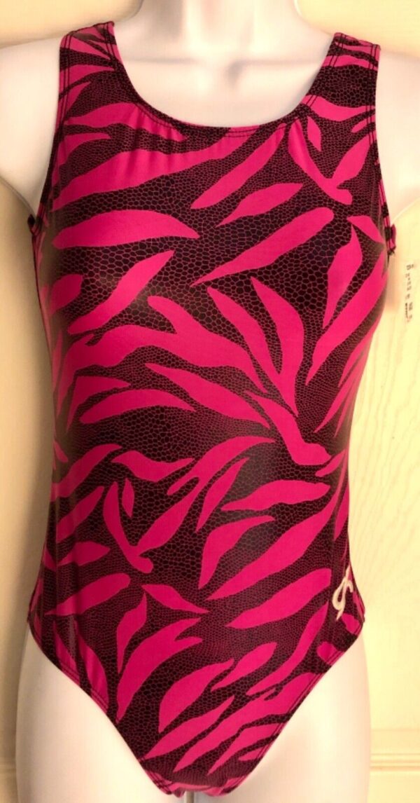 GK HOT PINK ZEBRA ADULT X-SMALL N/S FOIL PRINT GYMNASTICS DANCE TANK LEOTARD AXS