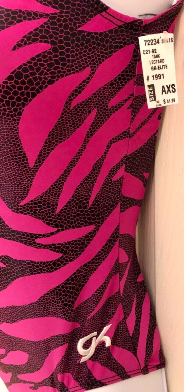 GK HOT PINK ZEBRA ADULT X-SMALL N/S FOIL PRINT GYMNASTICS DANCE TANK LEOTARD AXS - Image 4